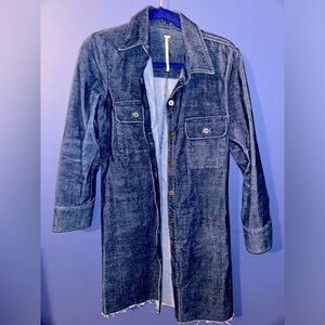 Free People long denim corduroy jacket in blue
